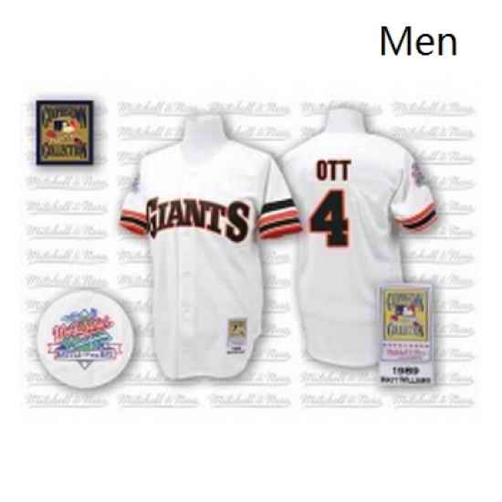 Mens Mitchell and Ness San Francisco Giants 4 Mel Ott Authentic White Throwback MLB Jersey